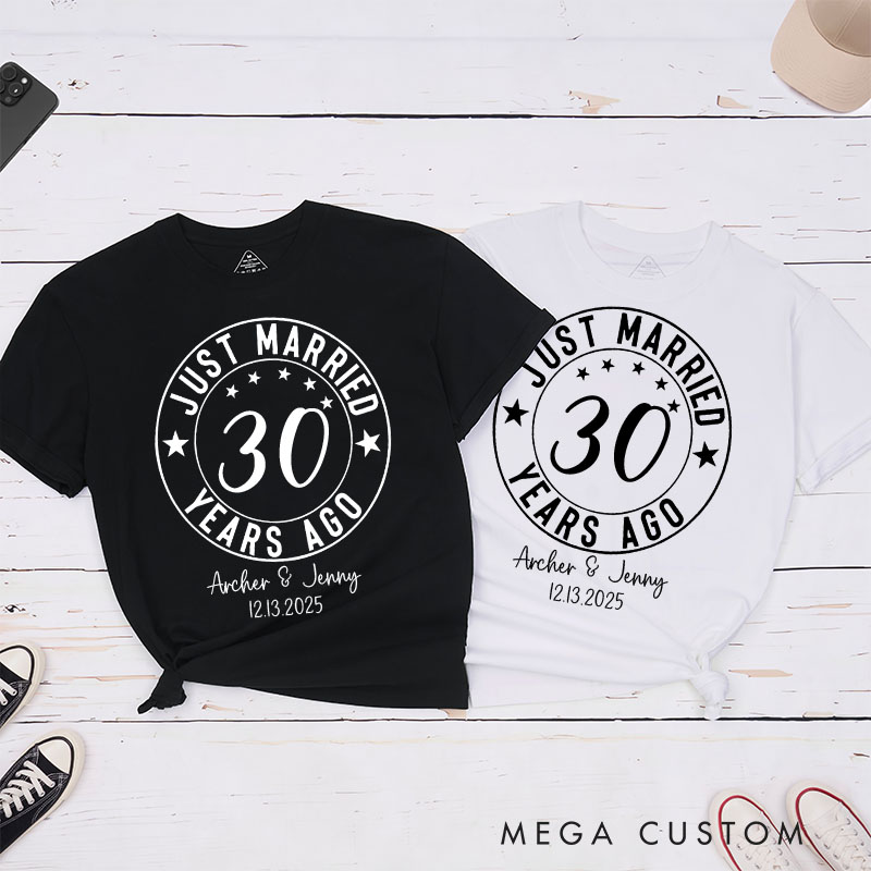 Personalized Couple 30th Anniversary T-Shirt Just Married 30 Years Ago Anniversary Stamp Shirts Anniversary Tee for Wife Husband