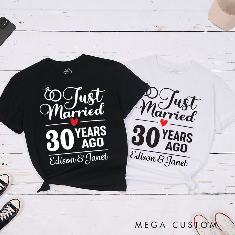 Personalized Couple 30th Anniversary T-Shirt Just Married 30 Years Ago T-Shirt 30 YRS Anniversary Tees for Wife Husband