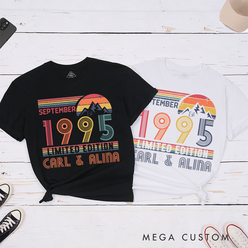 Personalized Couple 30th Anniversary T-Shirt Limited Edition 1995 - Anniversary Retro T-Shirt Wife Husband 30th Anniversary Tees for Couple