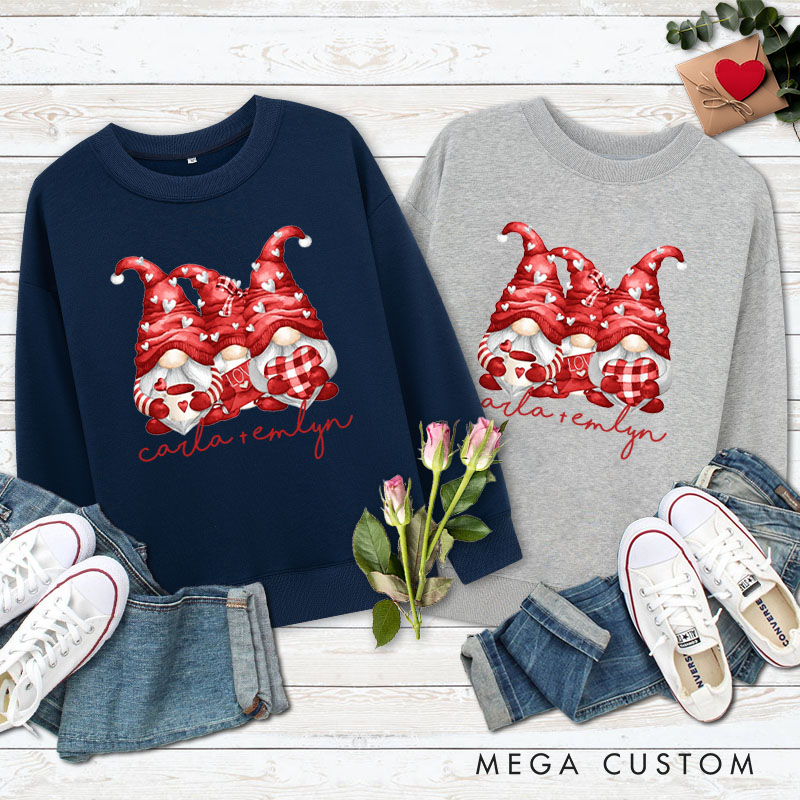 Personalized Couple Red Gnome with Heart Matching Sweatshirt Couple Valentine's Day Sweatshirt for Husband Wife Boyfriend Girlfriend