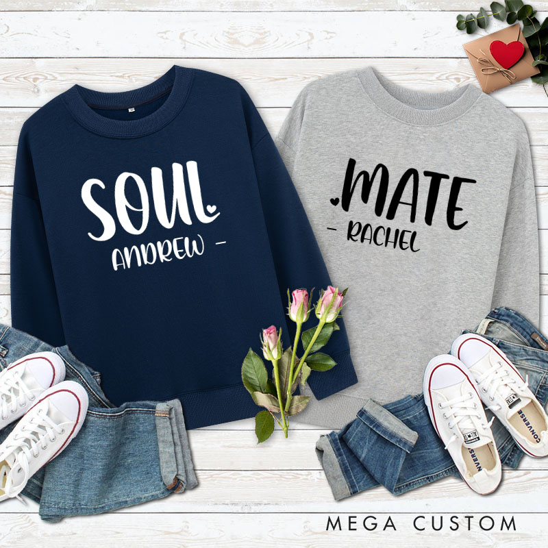 Personalized Couple Soul and Mate Boss Matching Sweatshirt Couple Soulmate Valentine's Day Sweatshirt for Husband Wife Boyfriend Girlfriend