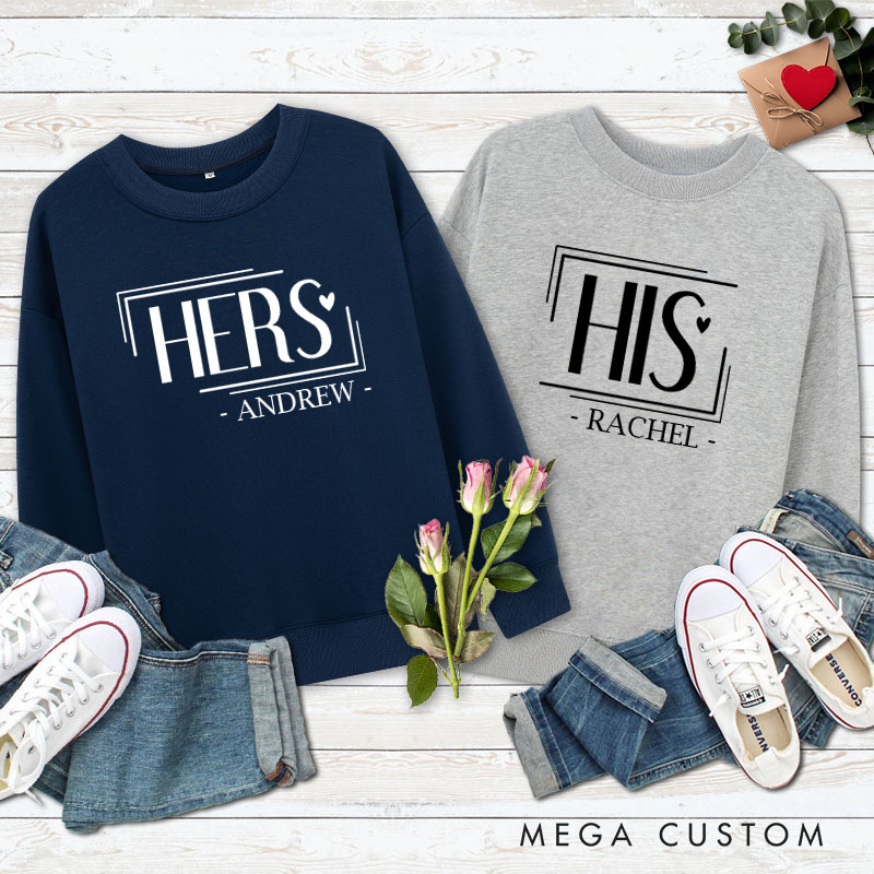 Personalized Couple Minimalist His and Hers Matching Sweatshirt Couple Valentine's Day Sweatshirt for Husband Wife Boyfriend Girlfriend