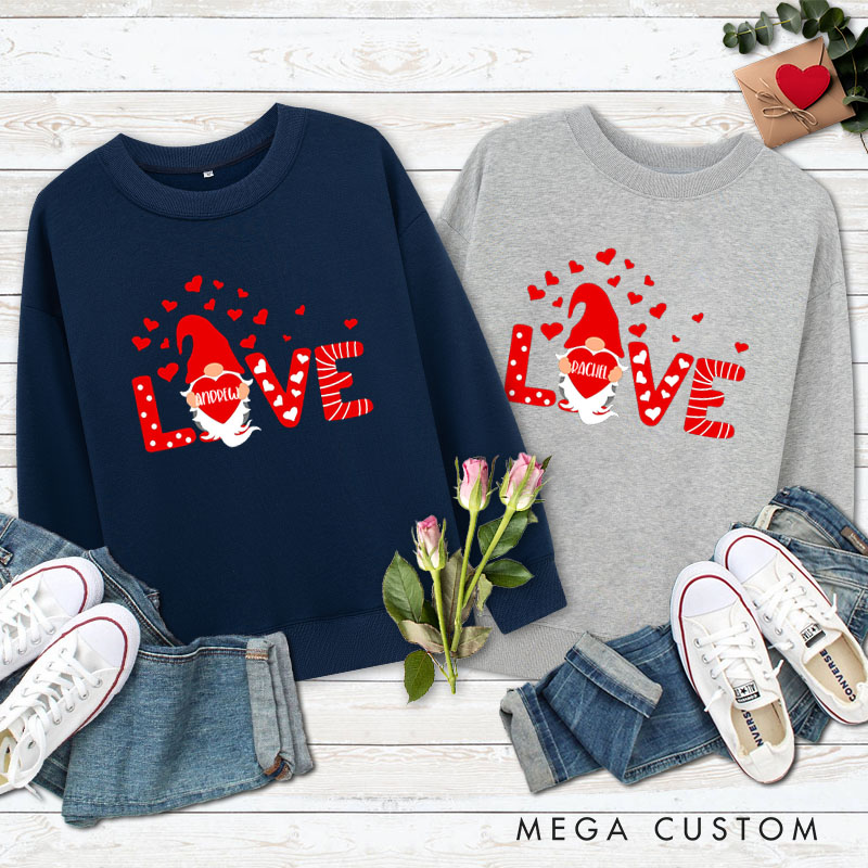 Personalized Couple Red Gnome with Heart Matching Sweatshirt Couple Valentine's Day Sweatshirt for Husband Wife Boyfriend Girlfriend