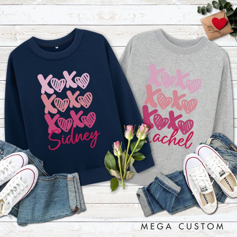 Personalized Couple Playful XOXO with Heart Sweatshirt Couple Valentine's Day Sweatshirt for Husband Wife Boyfriend Girlfriend