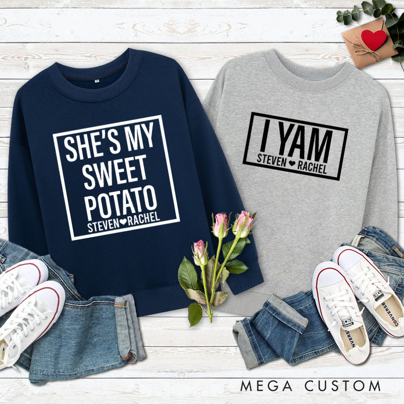 Personalized Couple She's My Sweet Potato and I Yam Matching Sweatshirt Couple Thanksgiving Sweatshirt for Husband Wife Boyfriend Girlfriend