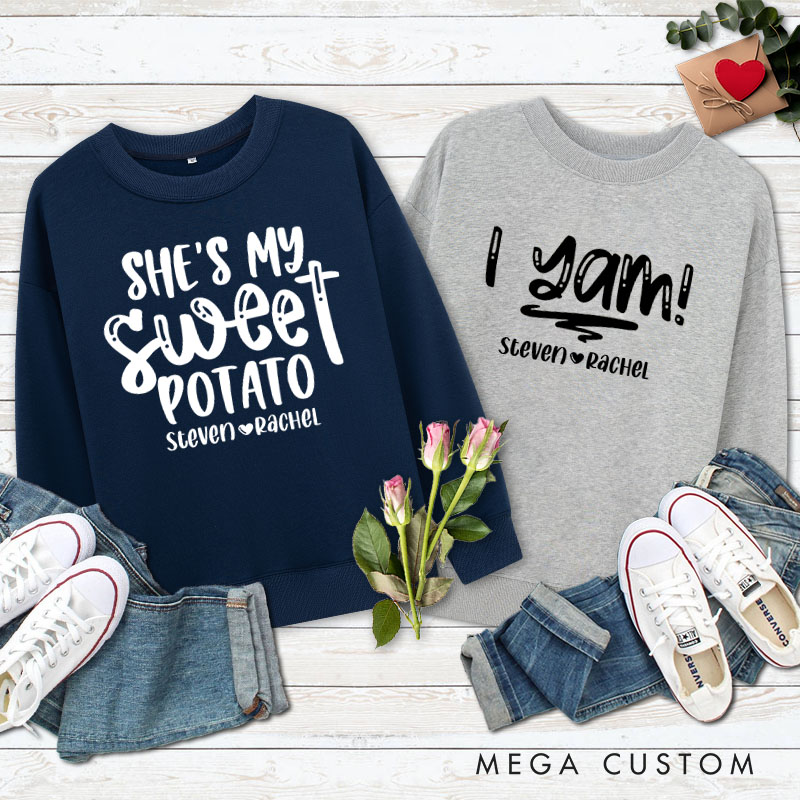 Personalized Couple Cute She's My Sweet Potato and I Yam Matching Sweatshirt Couple Thanksgiving Sweatshirt for Husband Wife Boyfriend Girlfriend