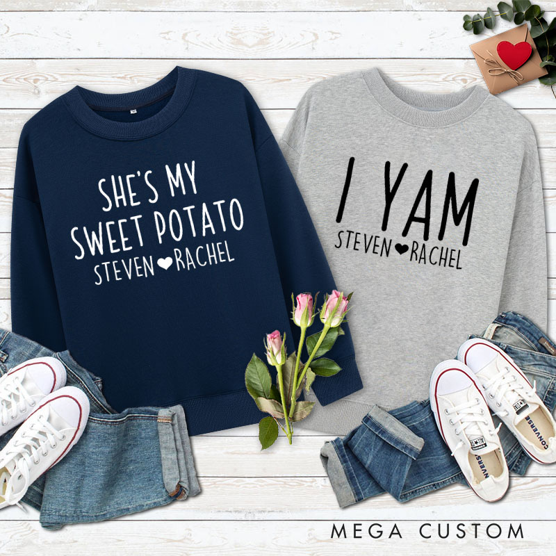 Personalized Couple Charming She's My Sweet Potato and I Yam Matching Sweatshirt Couple Thanksgiving Sweatshirt for Husband Wife Boyfriend Girlfriend