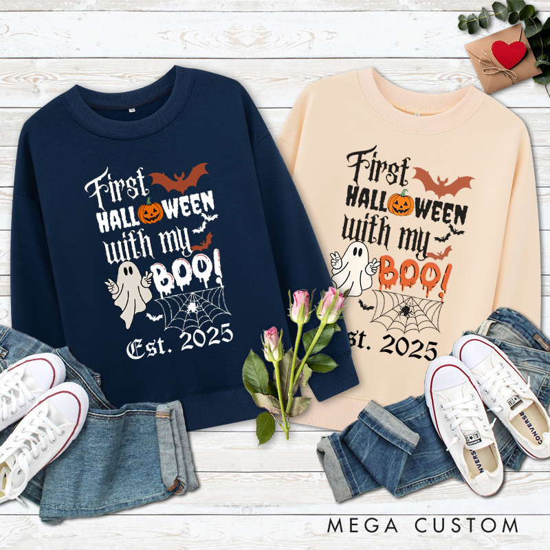 Personalized First Halloween with My Boo Ghost and Pumpkin Couple Sweatshirt