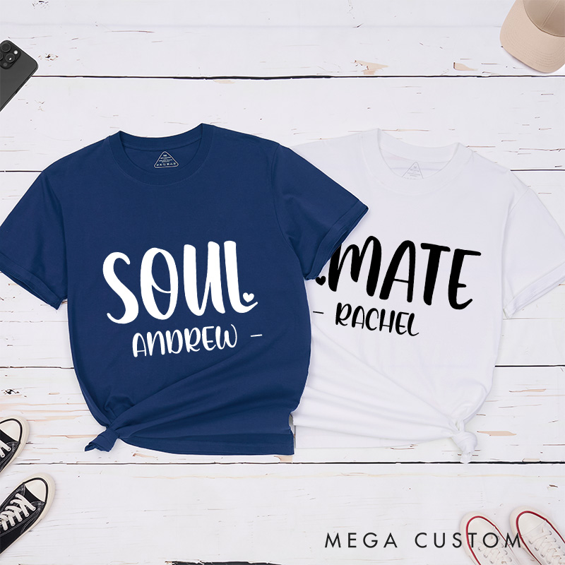 Personalized Couple Soul Mate with Heart Matching T-Shirt Valentine's Day T-Shirt for Husband Wife Boyfriend Girlfriend Gift for Hubby Wifey