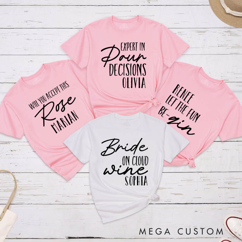 Personalized Bride on Cloud Wine Matching T-Shirt Bridesmaid T-Shirt Team Bride Wedding Hen Party T-Shirt Wine Bachelorette Party Gift