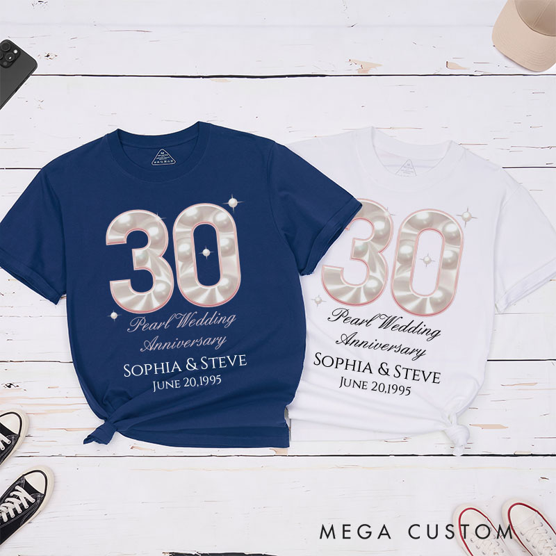 Personalized Couple 30th Anniversary T-Shirt 30th Pearl Wedding Anniversary Shirt Elegant Celebration Couple Gift Tee for Husband Wife 