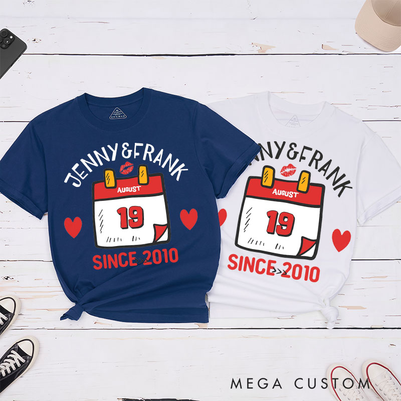 Personalized Couple 15th Anniversary T-Shirt Special Date Calendar Designed Anniversary Shirt Couple Gift Tee for Wife Husband