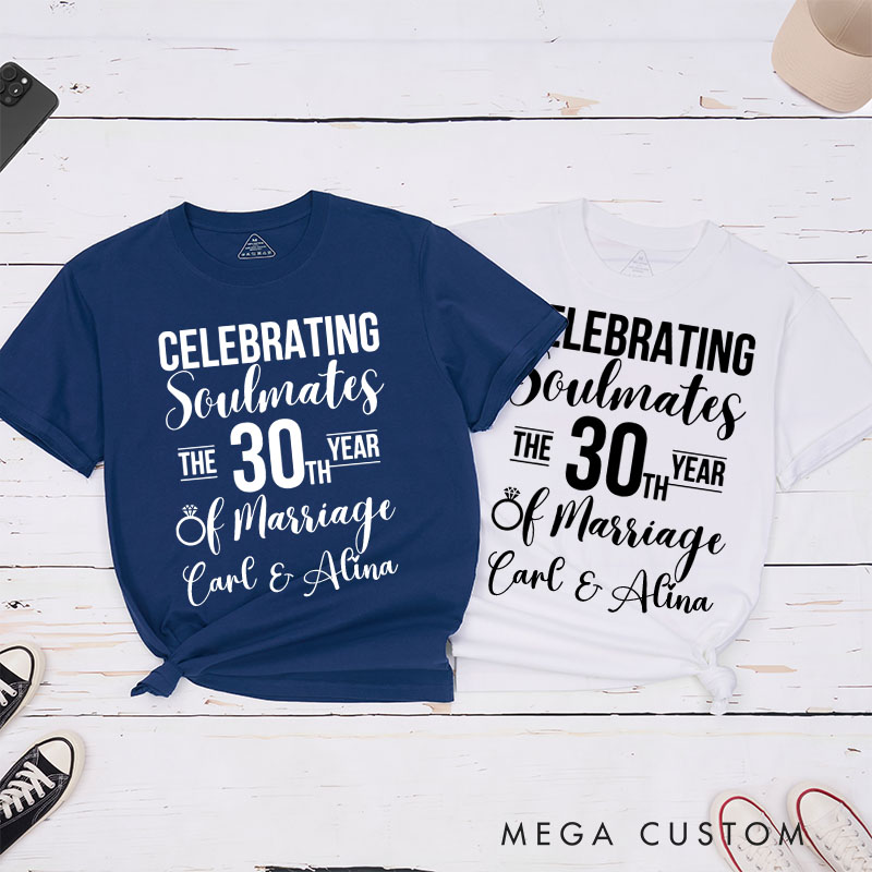 Personalized Couple 30th Anniversary T-Shirt Celebrating Soulmates 30th Year of Marriage Shirt for Couples Wife Husband Gift Tees for Her Him