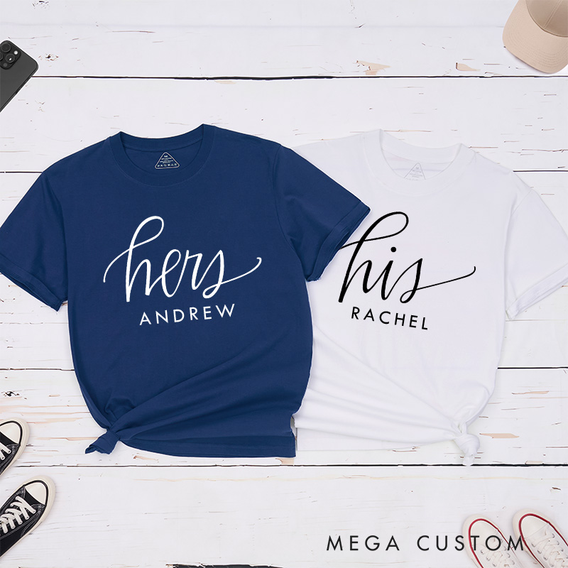Personalized Minimalist Couple Hers and His Matching T-Shirt Valentine's Day T-Shirt for Husband Wife Boyfriend Girlfriend for Hubby Wifey