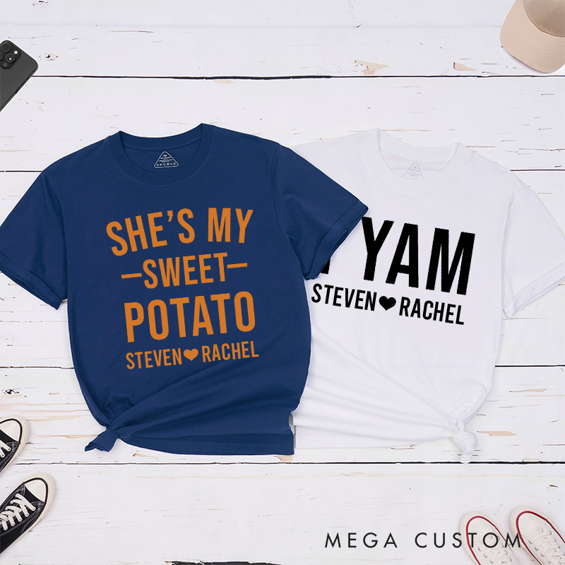 Personalized Couple Minimalist She’s My Sweet Potato I Yam T-Shirt Thanksgiving Day Matching T-Shirt for Husband Wife Boyfriend Girlfriend Gift