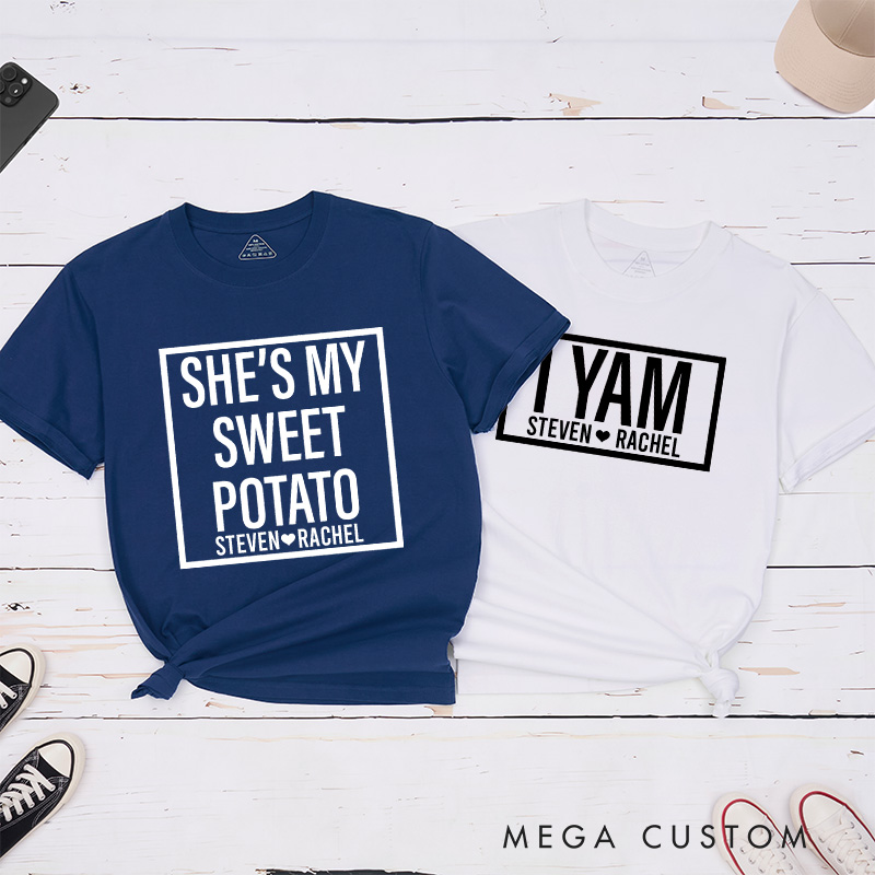 Personalized Couple Humor She’s My Sweet Potato and I Yam T-Shirt Thanksgiving Day Matching T-Shirt for Husband Wife Boyfriend Girlfriend Gift