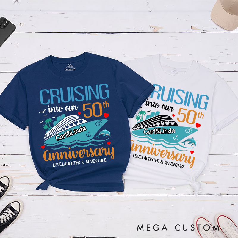 Personalized Couple 50th Anniversary T-Shirt Cruising into Our 50th Anniversary Shirts Cheers to 50 Years T-Shirts for Husband Wife