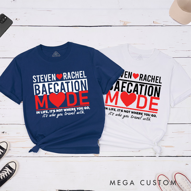 Personalized Couple Baecation Mode Matching T-Shirt Valentine's Day Classic T-Shirt for Husband Wife Boyfriend Girlfriend Gift for Wifey Hubby