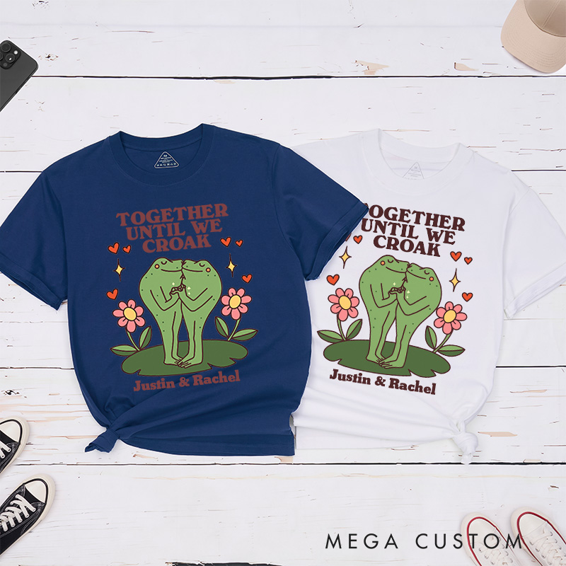 Personalized Couple Frog Together Until We Croak Matching T-Shirt with Name Valentine's Day Frog Kissing T-Shirt for Husband Wife Boyfriend Girlfriend