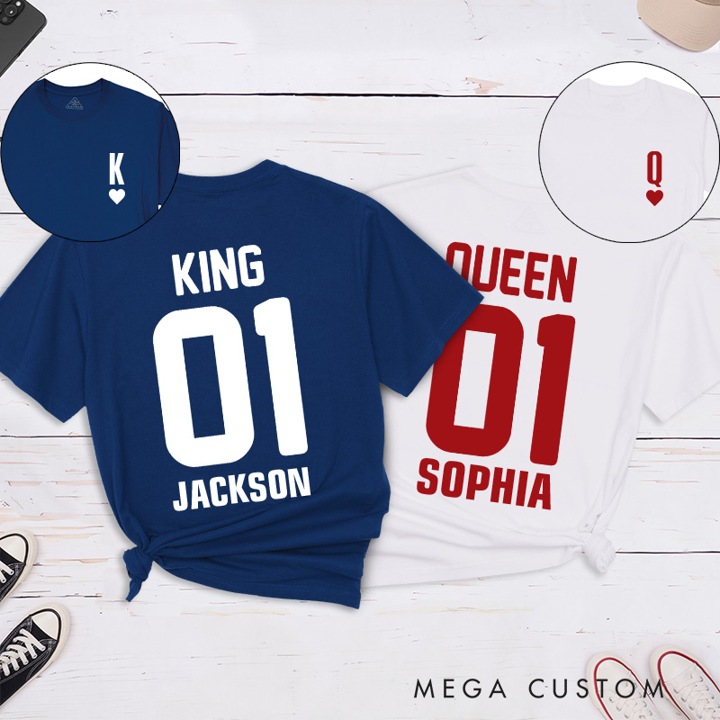 Personalized Couple Playing Cards King 01 and Queen 01 Matching T-Shirt Valentine's Day T-Shirt for Husband Wife Boyfriend Girlfriend for Hubby Wifey