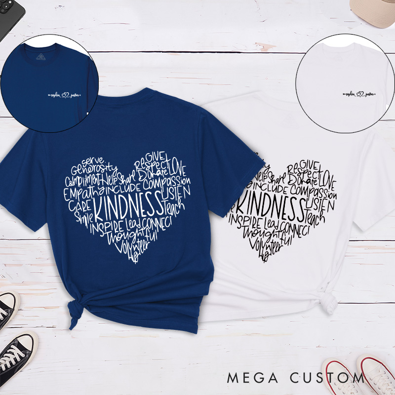 Personalized Couple Kindness and Love Matching T-Shirt Valentine's Day Heart-Shaped Word T-Shirt for Husband Wife Boyfriend Girlfriend Gift