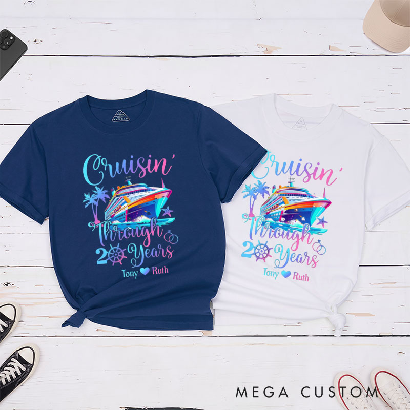 Personalized Couple Cruisin' Through 20 Years Anniversary T-Shirt Wife Husband Vibrant Anniversary T-Shirts for Him Her