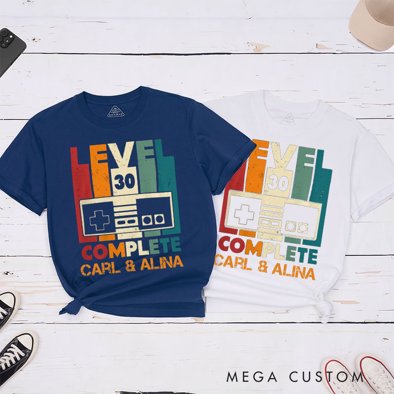 Personalized Couple 30th Anniversary T-Shirt Level 30 Complete Funny Gaming Anniversary Shirt Vintage Couple T-Shirts for Husband Wife