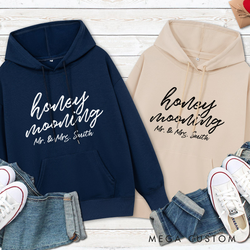 Personalized Minimalist Honeymooning with Name Matching Honeymoon Couple Hoodie