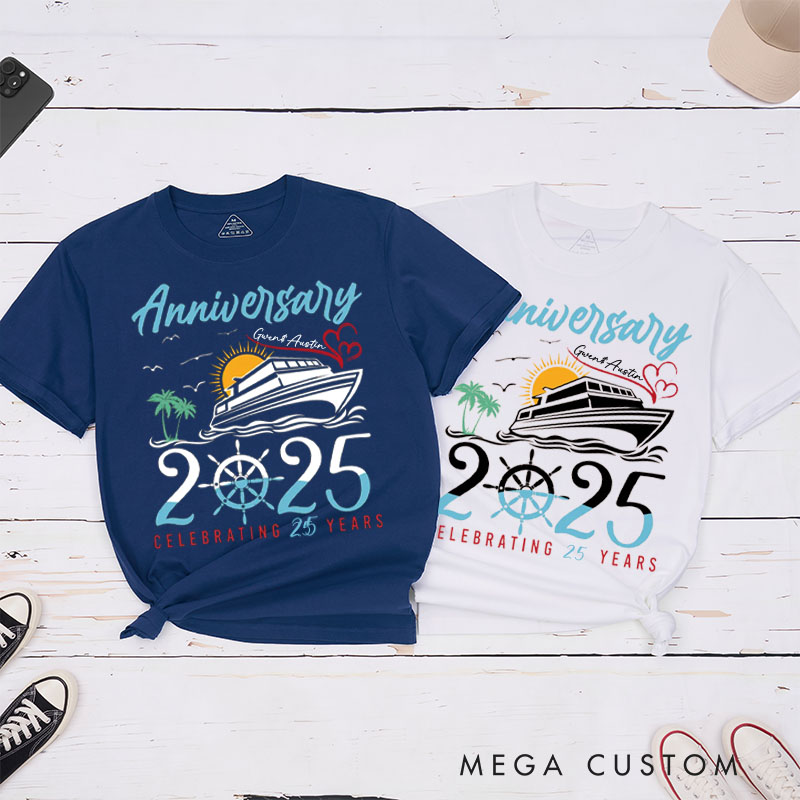 Personalized Couple 25th Cruisin Anniversary T-Shirt Celebrating 25 Years Anniversary T-Shirts for Husband Wife Cruisin Gift Tees