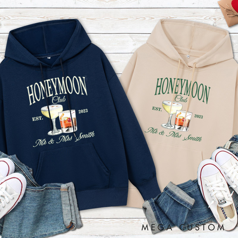 Personalized Old-fashioned Honeymoon Club with Cocktails Honeymoon Couple Hoodie