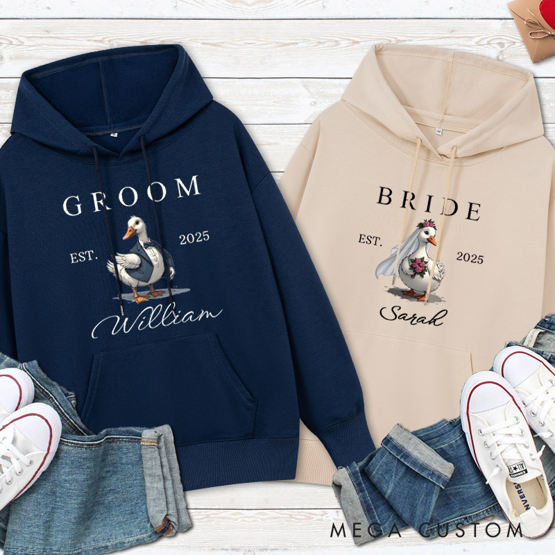 Personalized Bride and Groom Silly Goose Matching Wedding Couple Hoodie