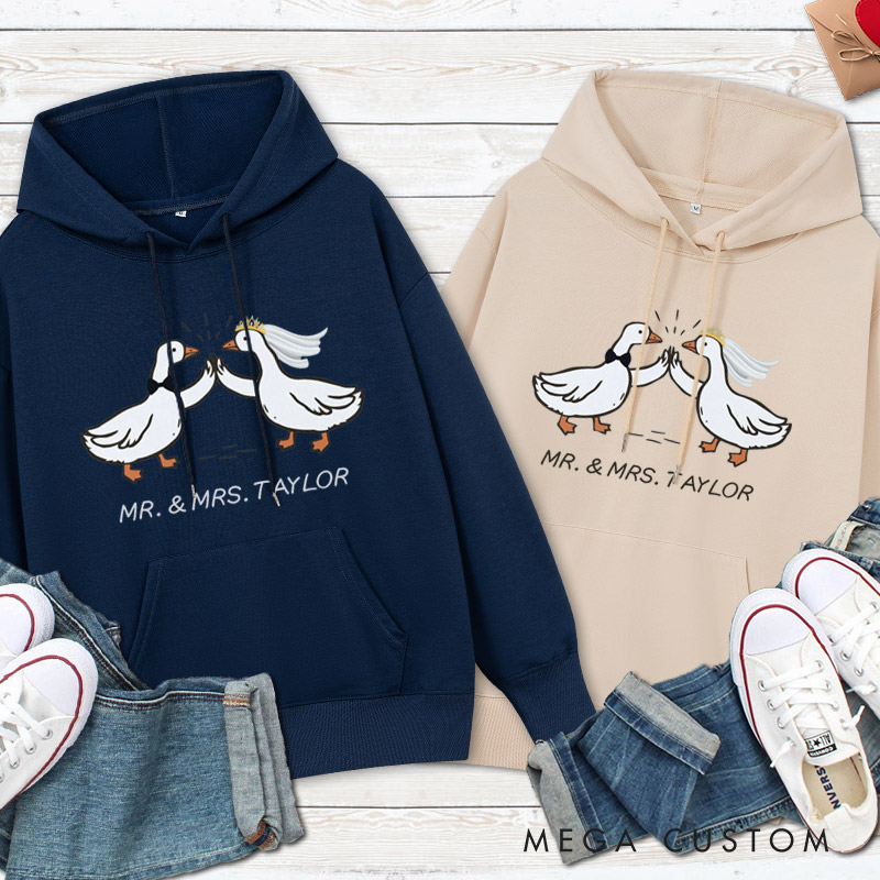 Personalized Mr and Mrs Silly Goose Bride and Groom Wedding Couple Hoodie