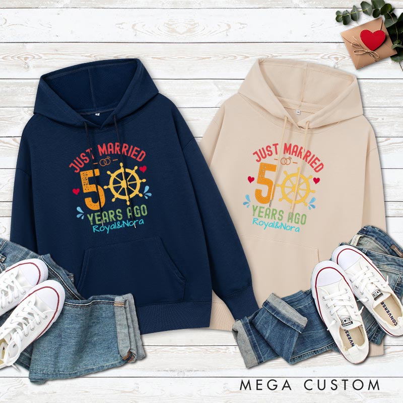 Personalized 50th Anniversary Just Married Hoodies Cruise 50 Years Anniversary Gift Hoodie Couple Anniversary Outfit for Husband Wife