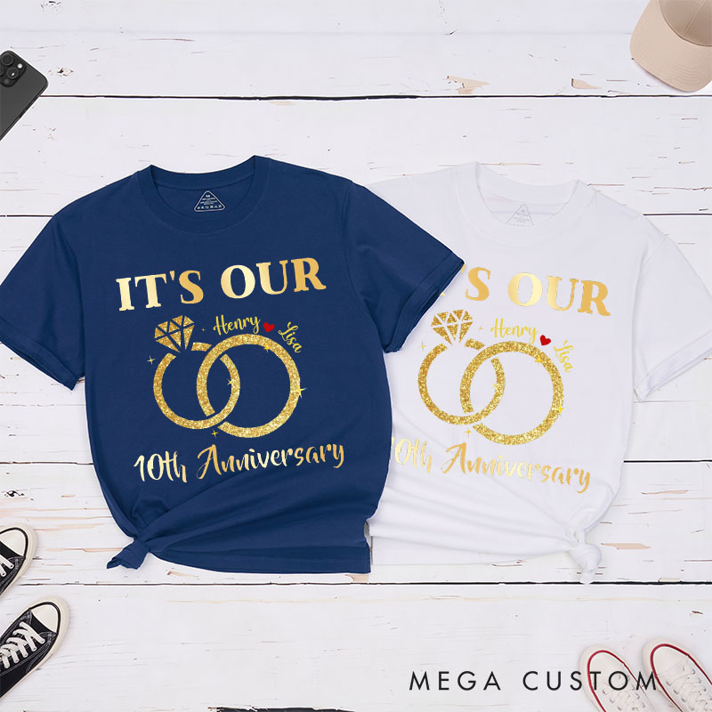 Personalized Couple 10th Anniversary T-Shirt It's Our 10th Anniversary T-Shirts Golden Celebration Anniversary Shirt for Husband Wife