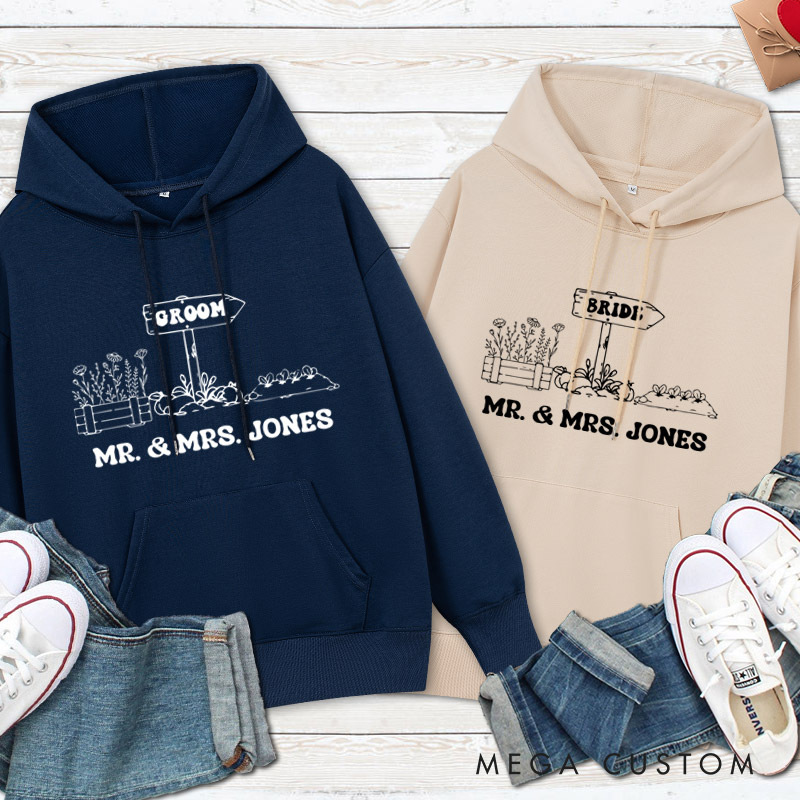 Personalized Rustic Bride and Groom Countryside Matching Wedding Couple Hoodie