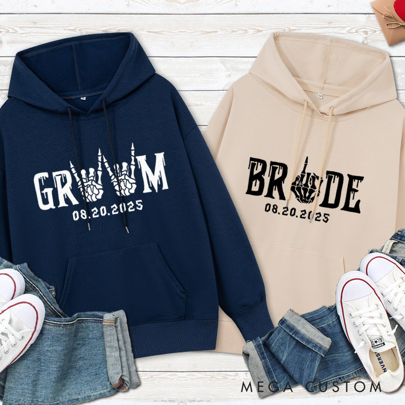 Personalized Funny Gesture Skeleton Bride and Groom Matching Wedding Couple Hoodie