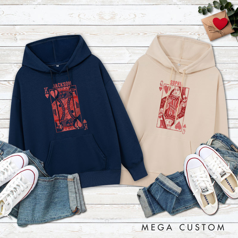 Personalized Couple King of Spades and Queen of Hearts Valentine's Day Hoodie Couple Sweatshirt for Boyfriend Girlfriend Husband Wife
