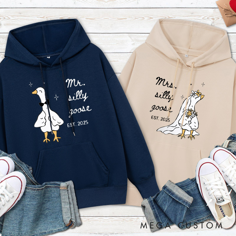 Personalized Funny Mr and Mrs Silly Goose Matching Wedding Couple Hoodie