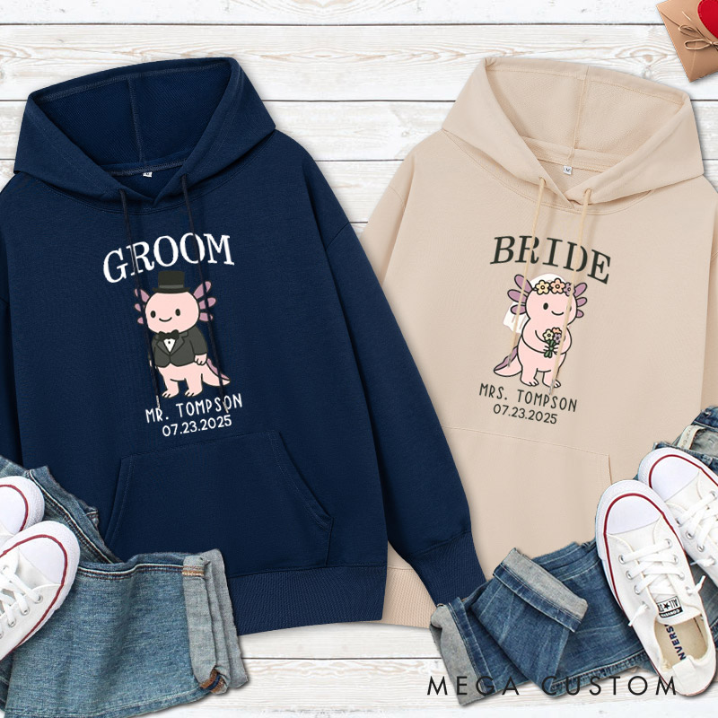 Personalized Cute Bride and Groom Axolotl Wedding Couple Hoodie