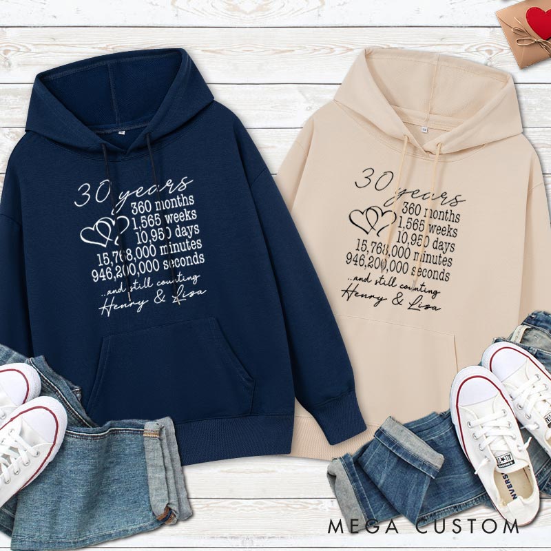 Personalized 30 Years and Counting Anniversary Hoodie Couple 30 Years Anniversary Top Wear for Wife Husband Anniversary Outfit for Couple