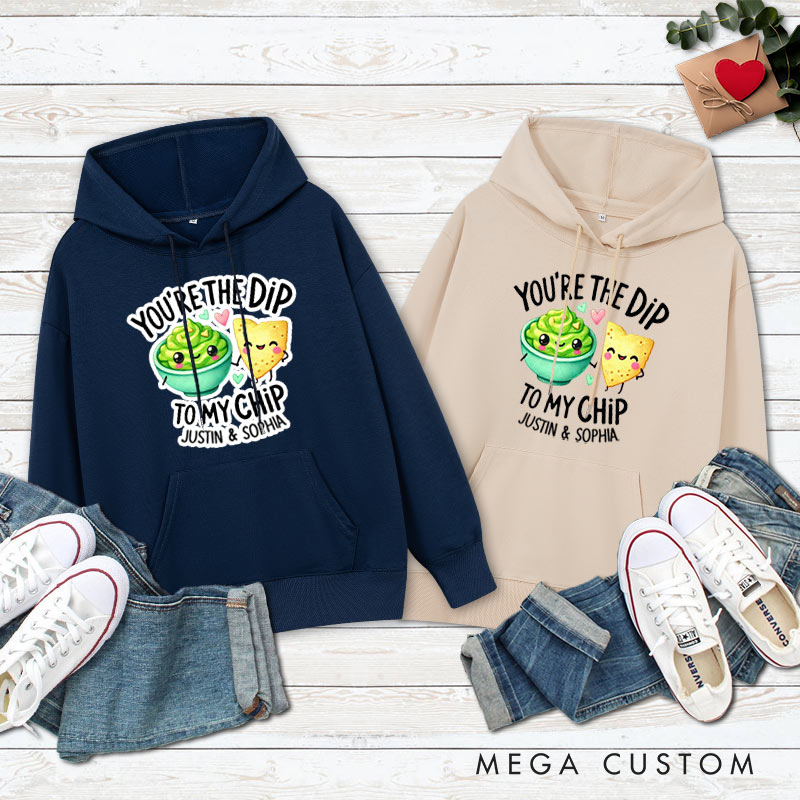 Personalized Couple You're the Dip to My Chip Valentine's Day Hoodie with Name Couple Sweatshirt for Boyfriend Girlfriend Husband Wife