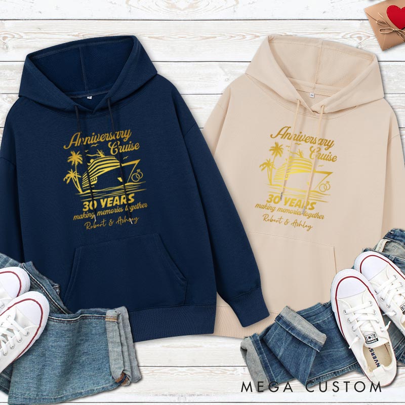 Personalized 30th Anniversary Cruise Hoodie Golden Couple 30 Years Anniversary Top Wear for Wife Husband Anniversary Outfit