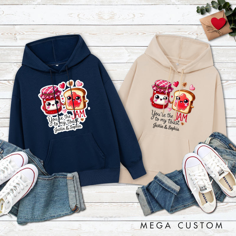 Personalized Couple You're the Jam to My Toast Valentine's Day Hoodie with Name Couple Sweatshirt for Boyfriend Girlfriend Husband Wife