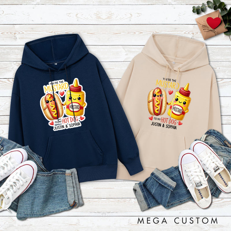 Personalized Couple You’re the Mustard to My Hot Dog Valentine's Day Hoodie with Name Couple Sweatshirt for Boyfriend Girlfriend Husband Wife