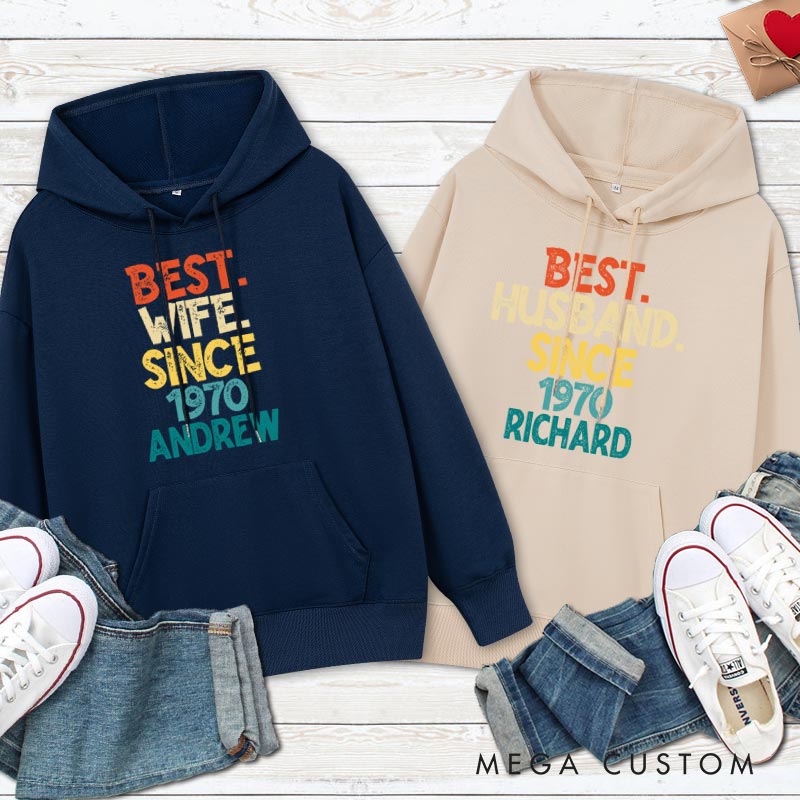 Personalized Best Wife & Husband Since 1970 Couple Hoodie Couple 55 Years Anniversary Top Wear 55th Anniversary Outfit for Wife Husband