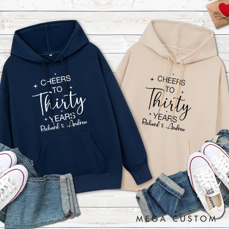 Personalized Cheers to 30 Years Anniversary Hoodie Couple 30th Anniversary Top Wear Anniversary Outfit for Wife Husband