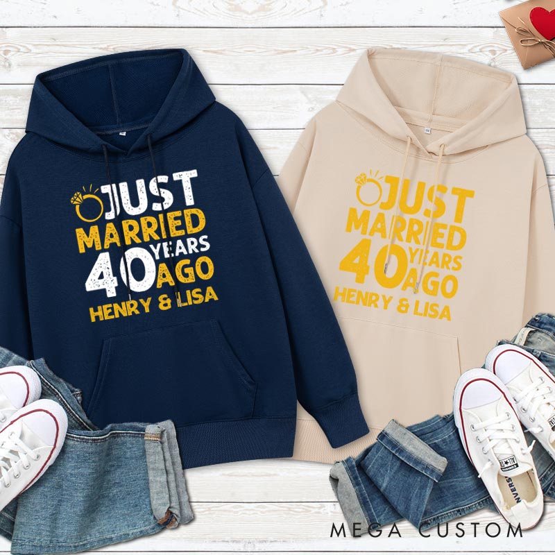 Personalized Just Married 40 Years Ago Hoodie Couple 40th Anniversary Outfit for Her Him Anniversary Hoodie for Wife Husband