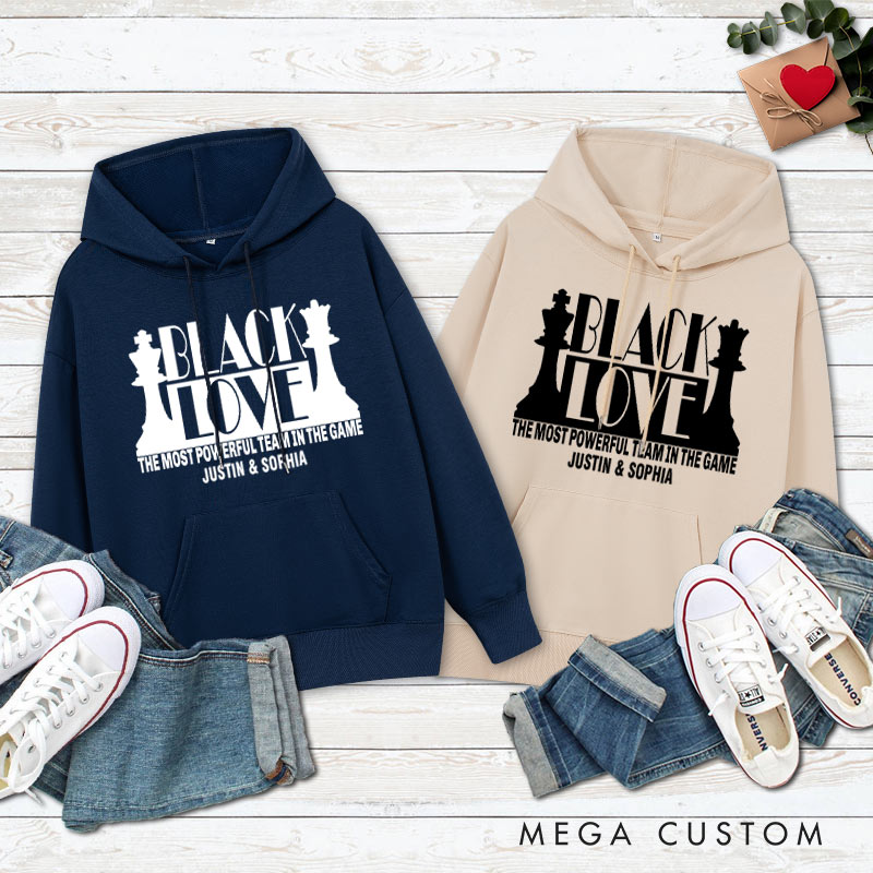 Personalized Couple Black Love The Most Powerful Team in the Game Hoodie Couple Valentine's Day Sweatshirt for Boyfriend Girlfriend Husband Wife