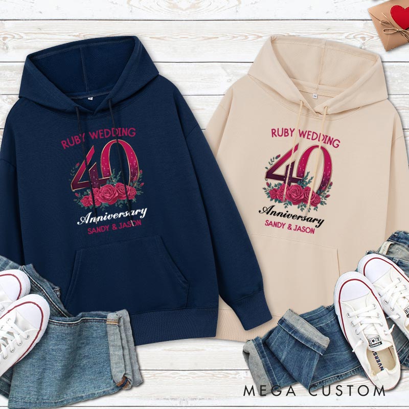 Personalized Ruby Wedding 40th Anniversary Hoodie 40 Years Anniversary Wedding Outfit for Her Him Anniversary Hoodie for Wife Husband