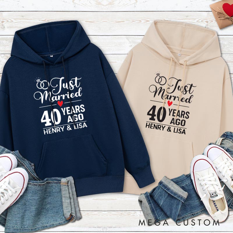 Personalized Just Married 40 Years Ago Anniversary Hoodie 40th Anniversary Wedding Outfit for Couple Anniversary Hoodie for Wife Husband